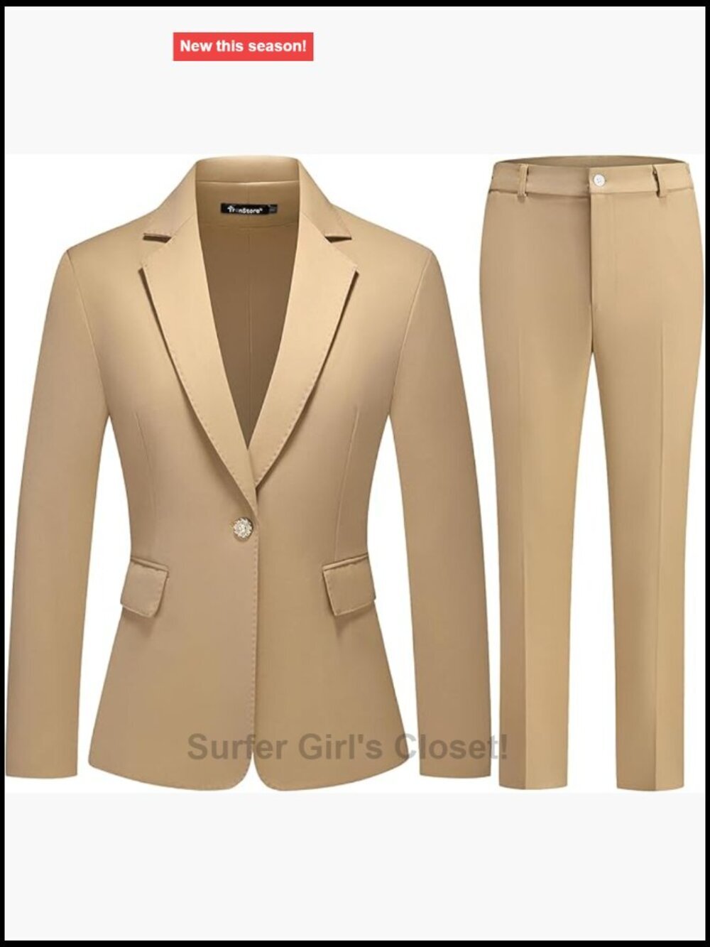 Women's Suit Set Notched Lapel Blazer & Elastic Waist Pants Office Professional